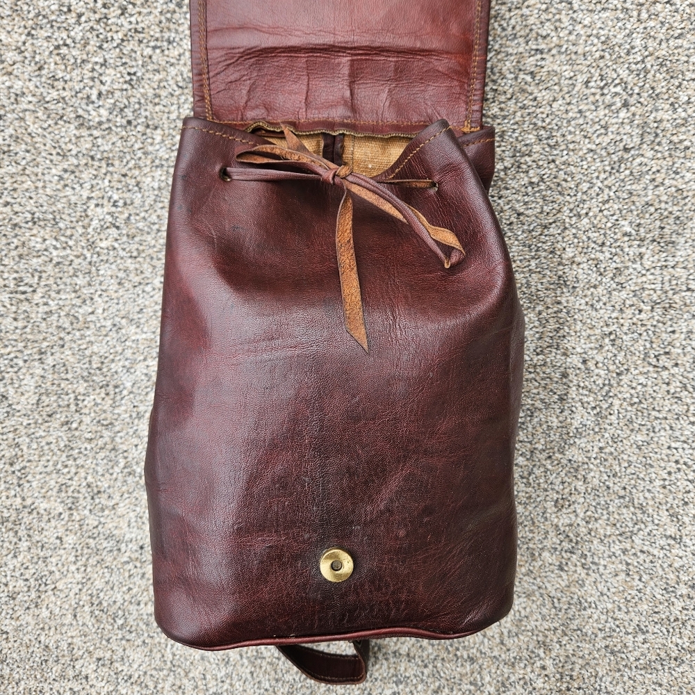 Vintage Camel Tooled Leather Brown Backpack India Unique Flap Top Bag Purse - Picture 12 of 16